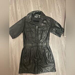 Black Faux Leather Cargo Dress